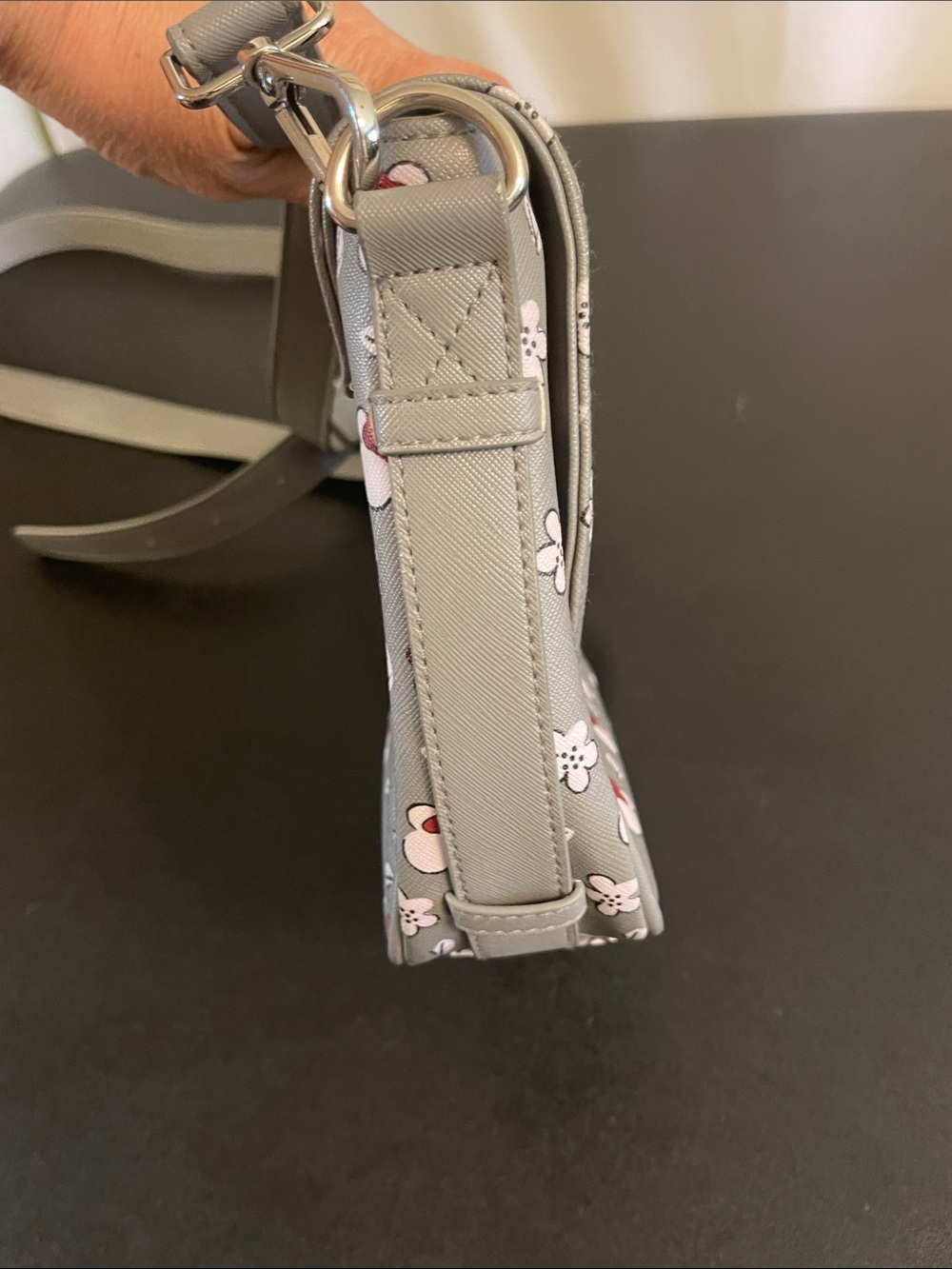 Loungefly Disney Gray Minnie Mouse Floral Crossbody with Minnie Charm - Picture 9 of 14